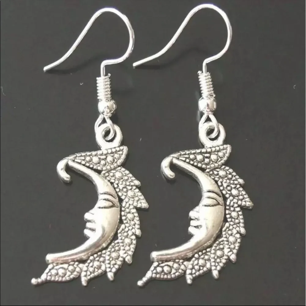 New Boho Sterling Silver Moon Goddess Handmade Dangle Earrings - Picture 10 of 11